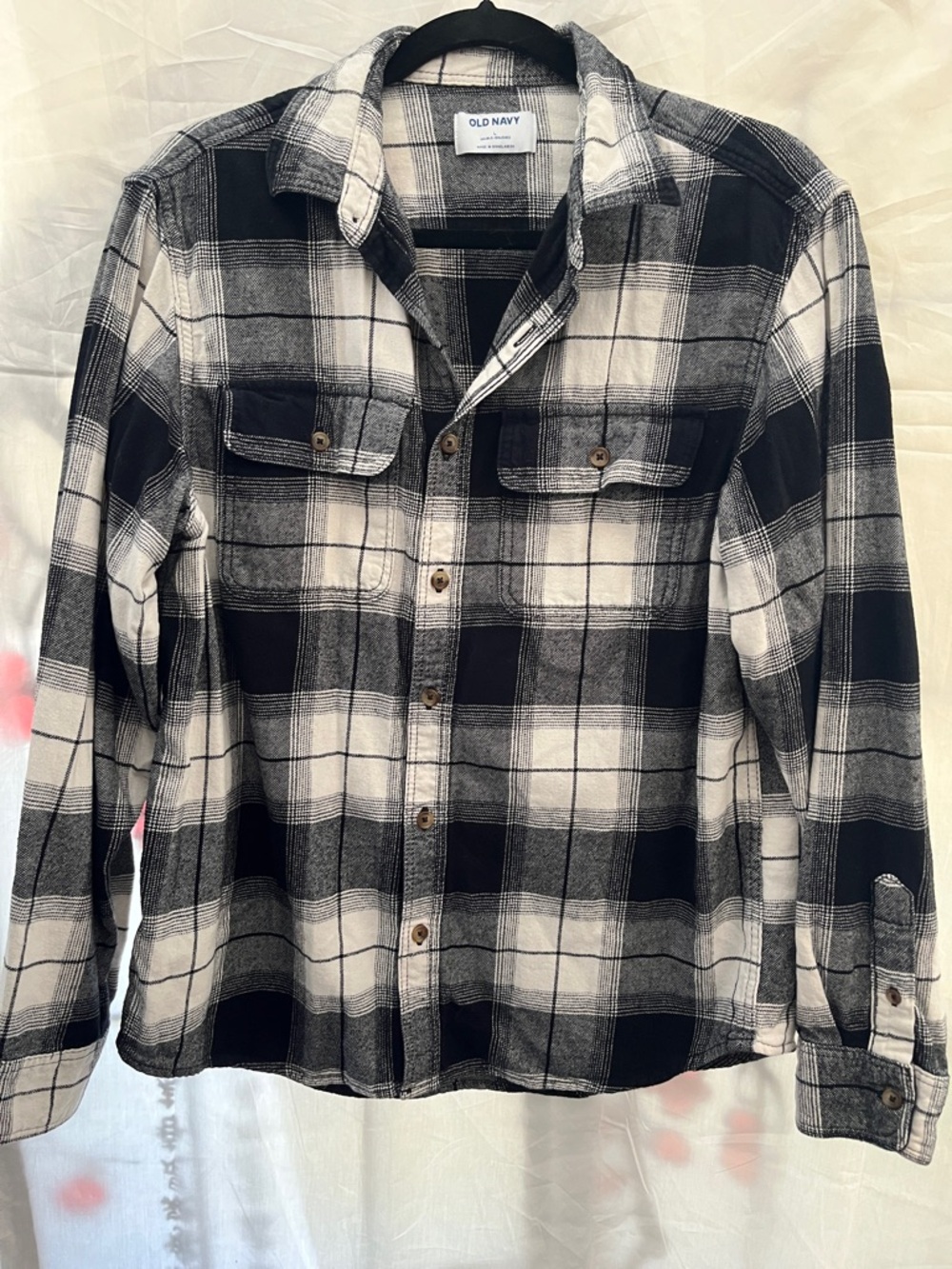 Old Navy Women’s  Black & White Plaid Flannel Shirt